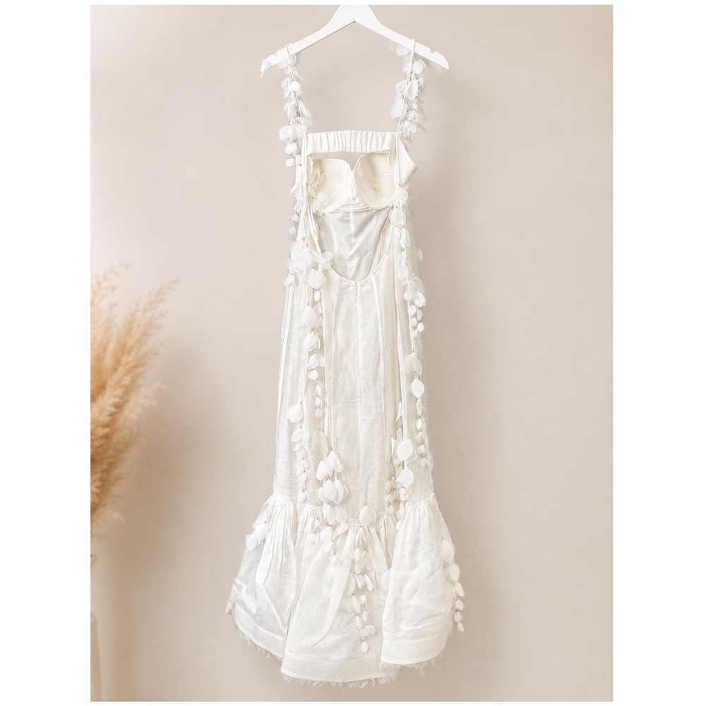 Zimmermann Botanica Petal Appliqué Linen Silk Corset Gown Dress Size 2 (US 6-8) - Picture 6 of 16